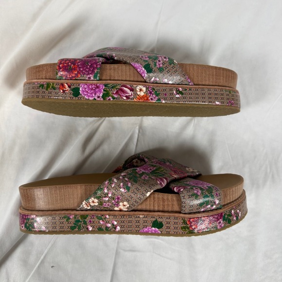 Johnny Was Jenna X Band Floral Platform Slide Sandals Brown Colorful Women's 7.5 - Picture 3 of 9